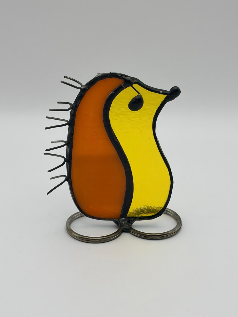 Handmade, Stained Glass, Hedgehog Figurine, Bright Orange and Yellow, 3.75” tall
